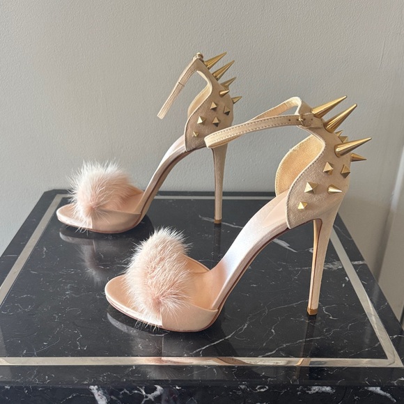 Giuseppe Zanotti Shoes - Giuseppe Zanotti Pink Mink suede Heels with Gold Spikes 39 Rare